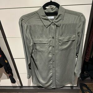 Equipment Women's Slim Signature Silk Shirt Dress Size XS Green Long Sleeve